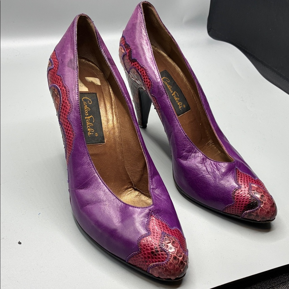 Carlos Falchi Purple and Red Patterned Heels Leather size 8M
